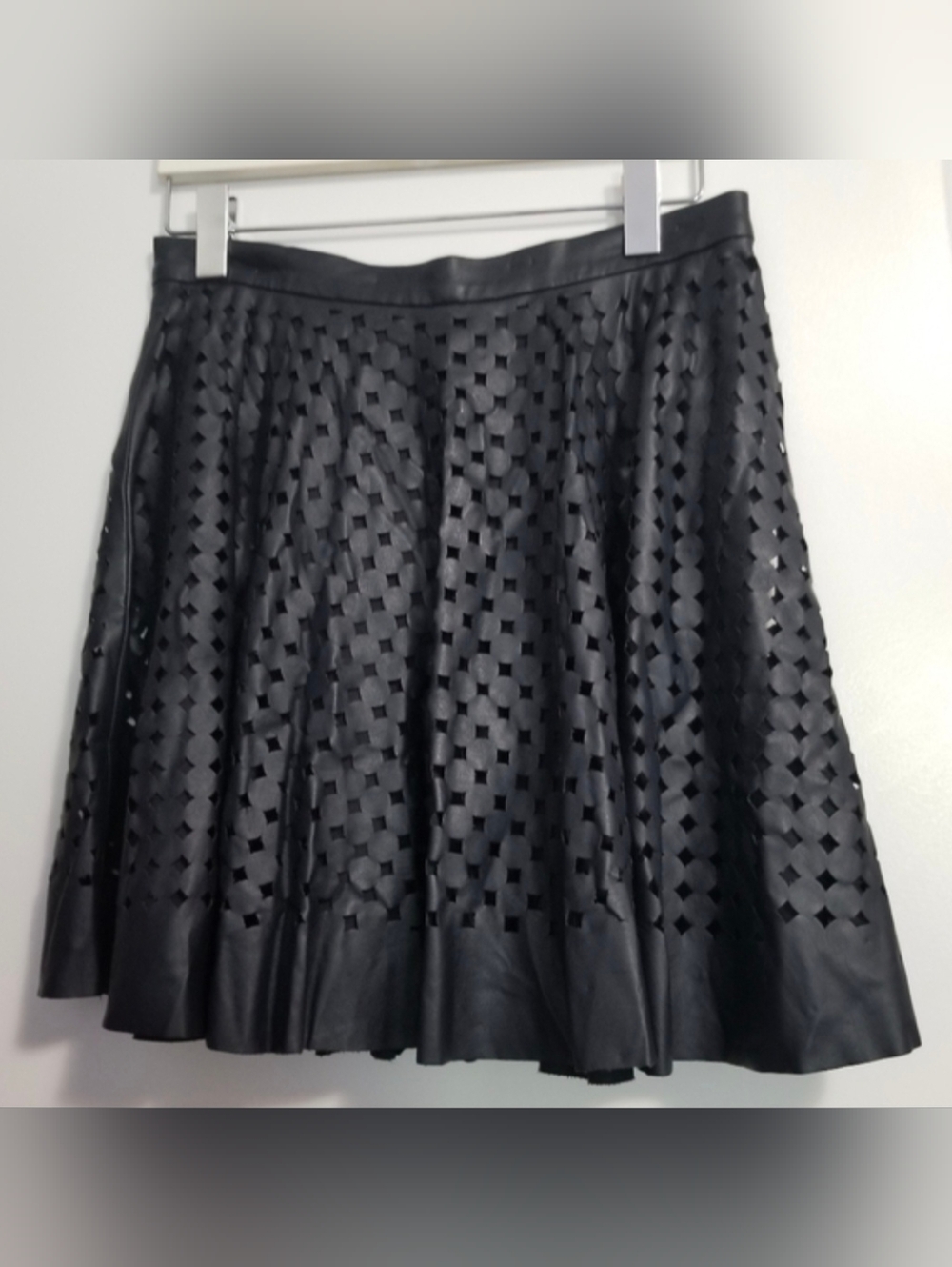 Club Monaco Black Laser-Cut Faux Leather Skirt
